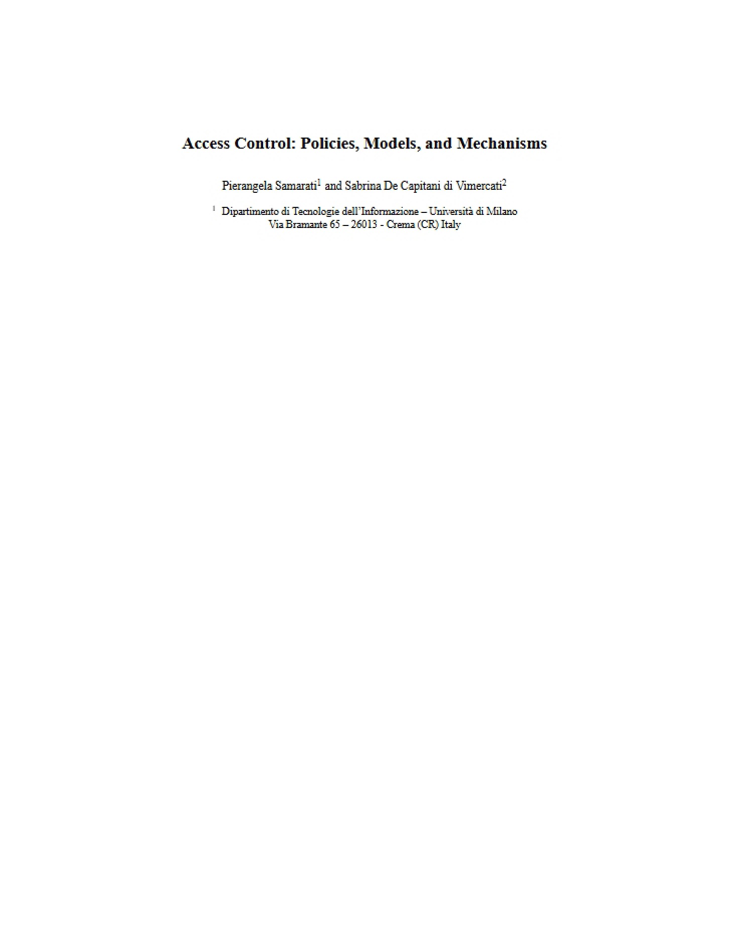 Mechanisms, Models, and Policies for Access Control