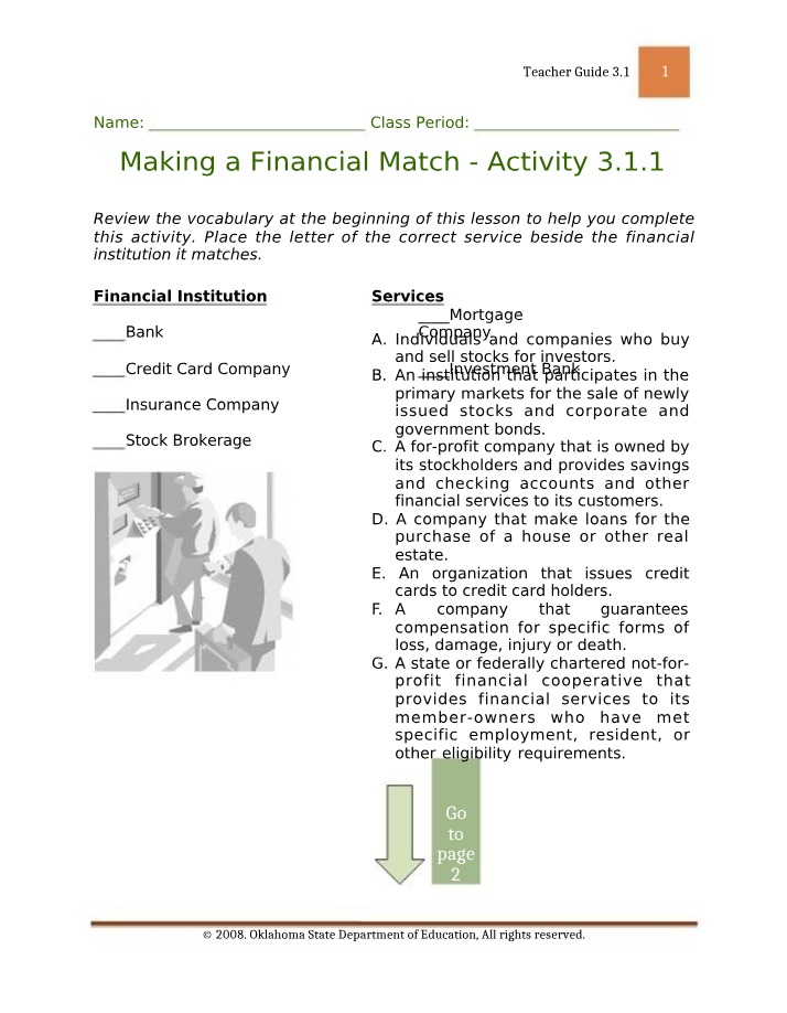Worksheet for Financial Services