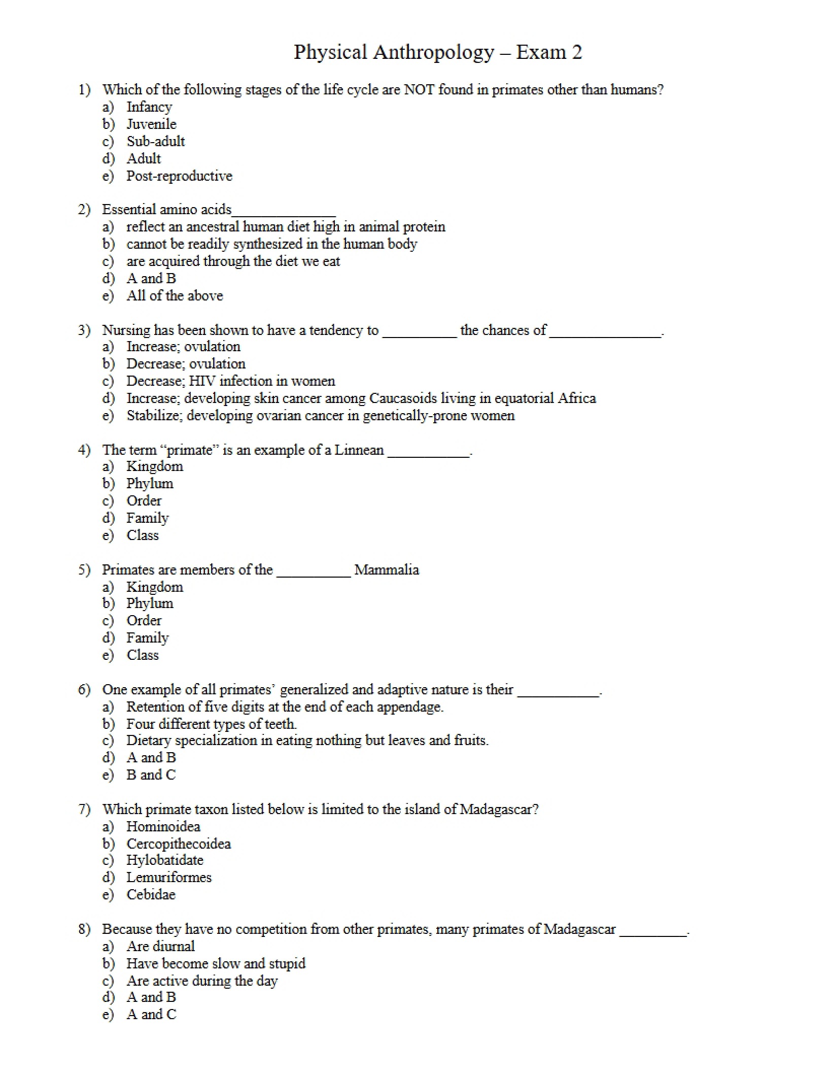 Exam Two Physical Anthropology