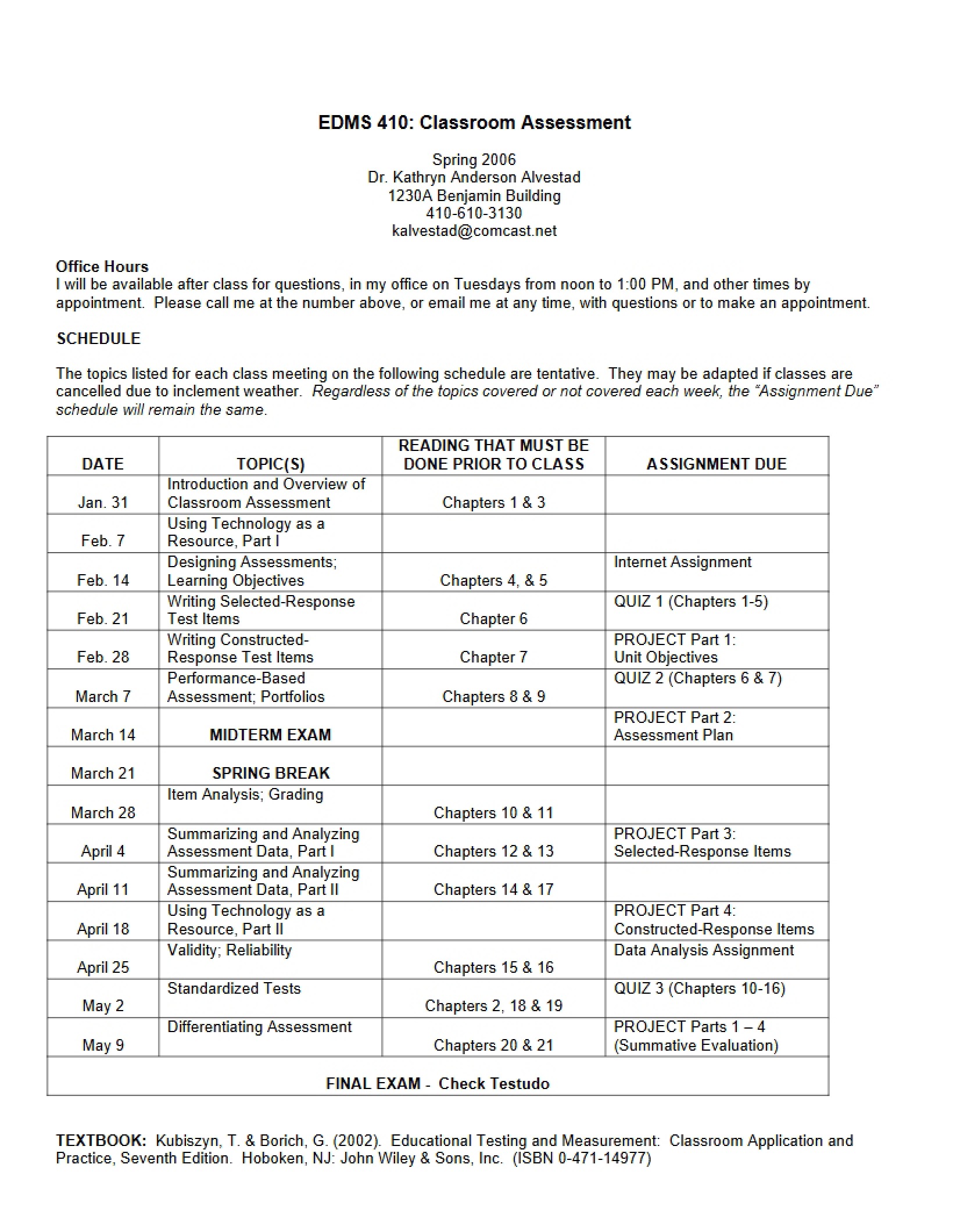 Class Syllabus