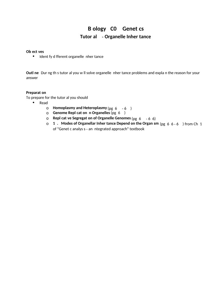 Organelle Inheritance and Genetic Counselor