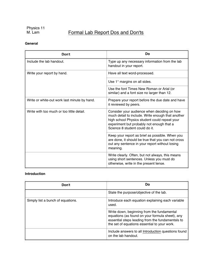 Writing Tips for Formal Lab Reports