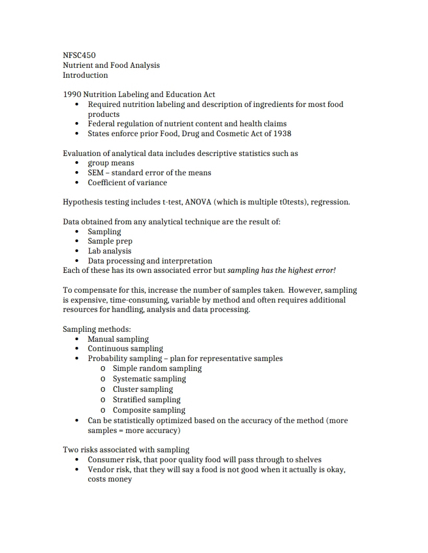 Analysis of Food and Nutrients