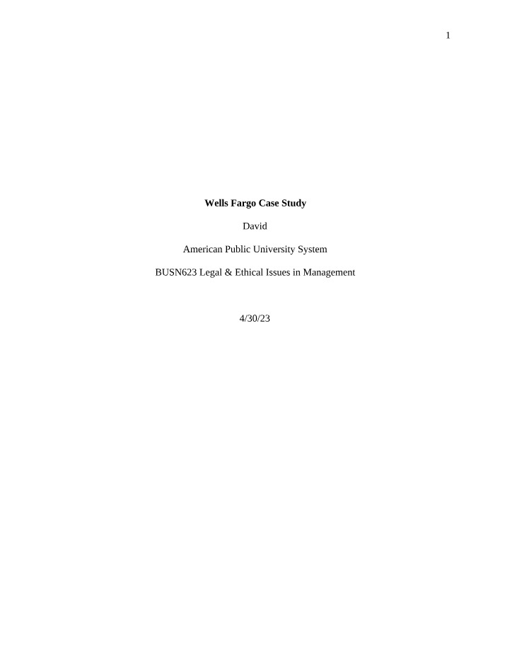 Wells Fargo Case Study for BUSN623