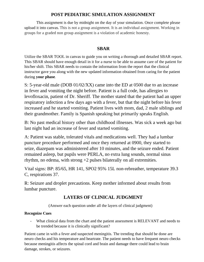 Pediatric Simulation - Writing a Thorough SBAR Report