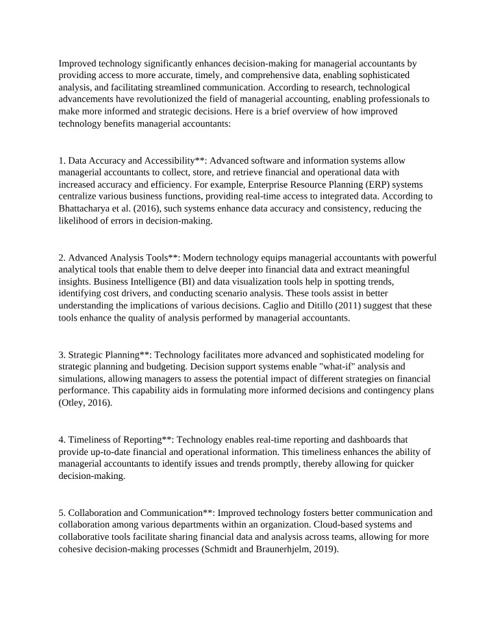 Technology for Enhancing Managerial Accounting