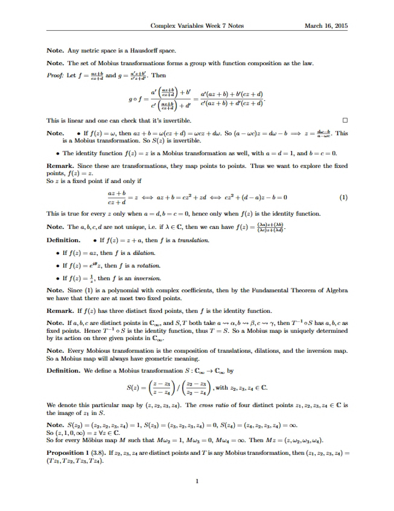 Complex Variables Week 7 Notes