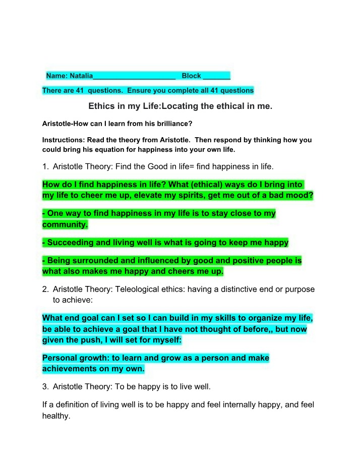 Happiness and Ethics in Life - Insights from Aristotle