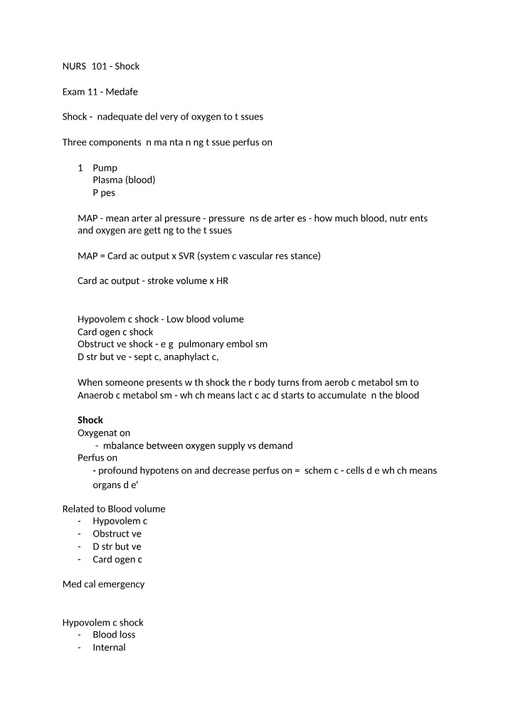 Emergency Response, Causes, and Stages of Shock