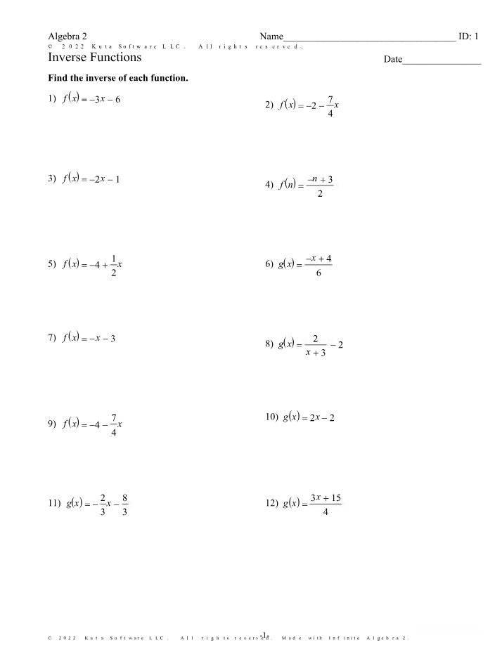 Algebra 2 - Inverse Functions