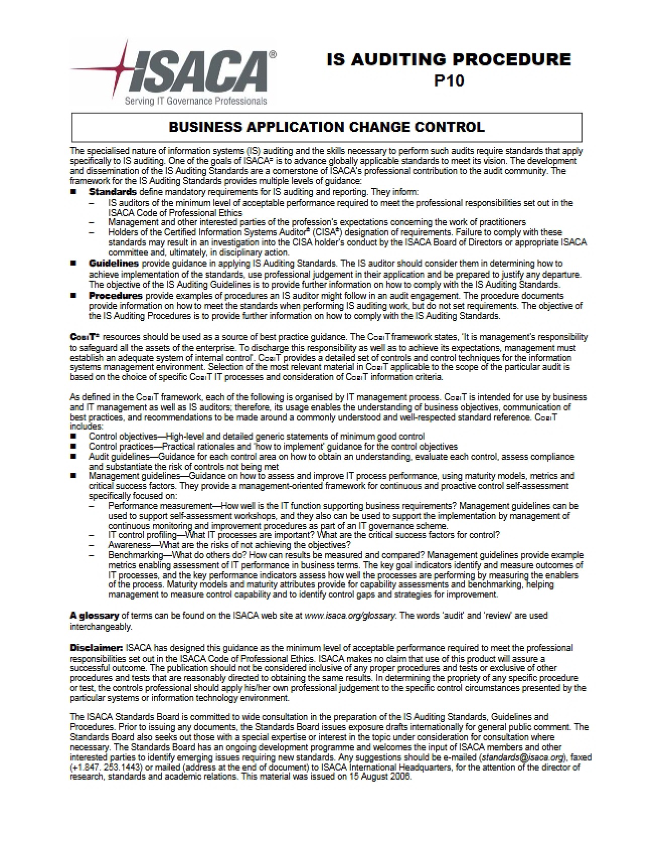 Change Control Auditing Guidelines