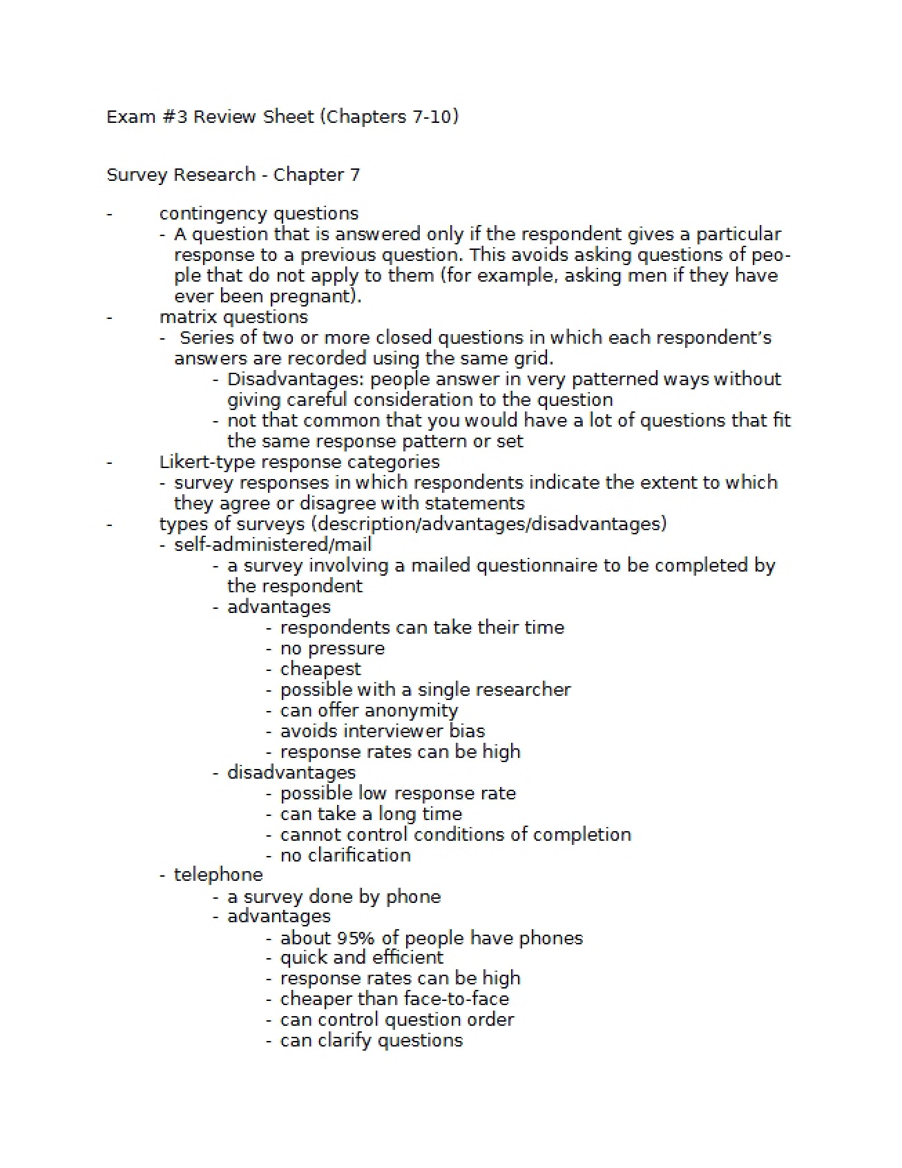 Review Materials for the Third Exam
