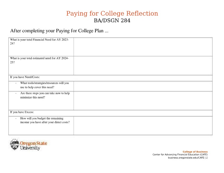 BA-DSGN 284 - Paying for College Reflection