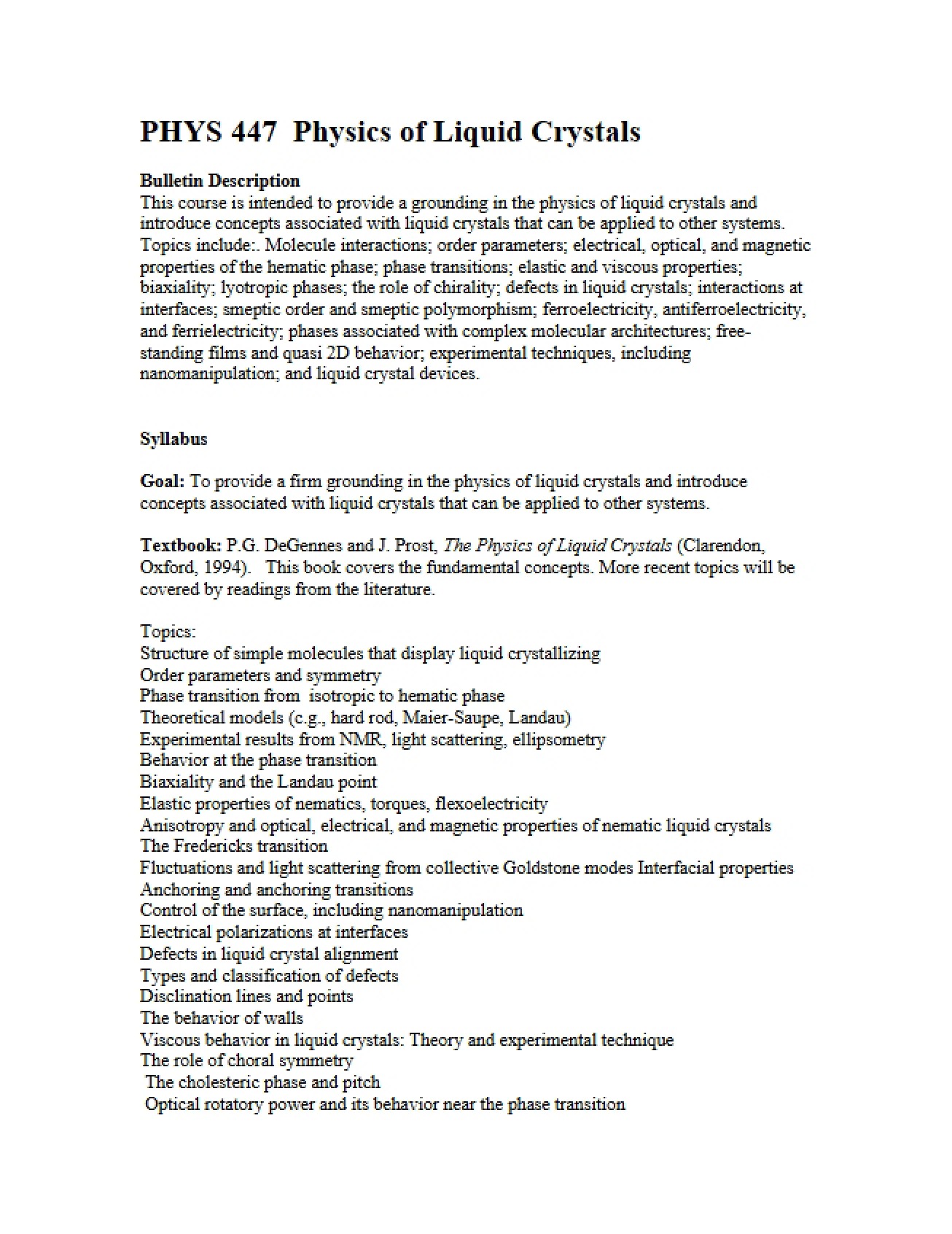 Liquid Crystals Physics Syllabus (447)