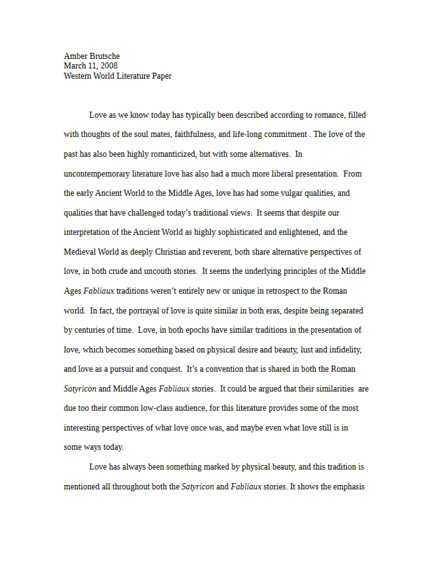Paper on Western World Literature