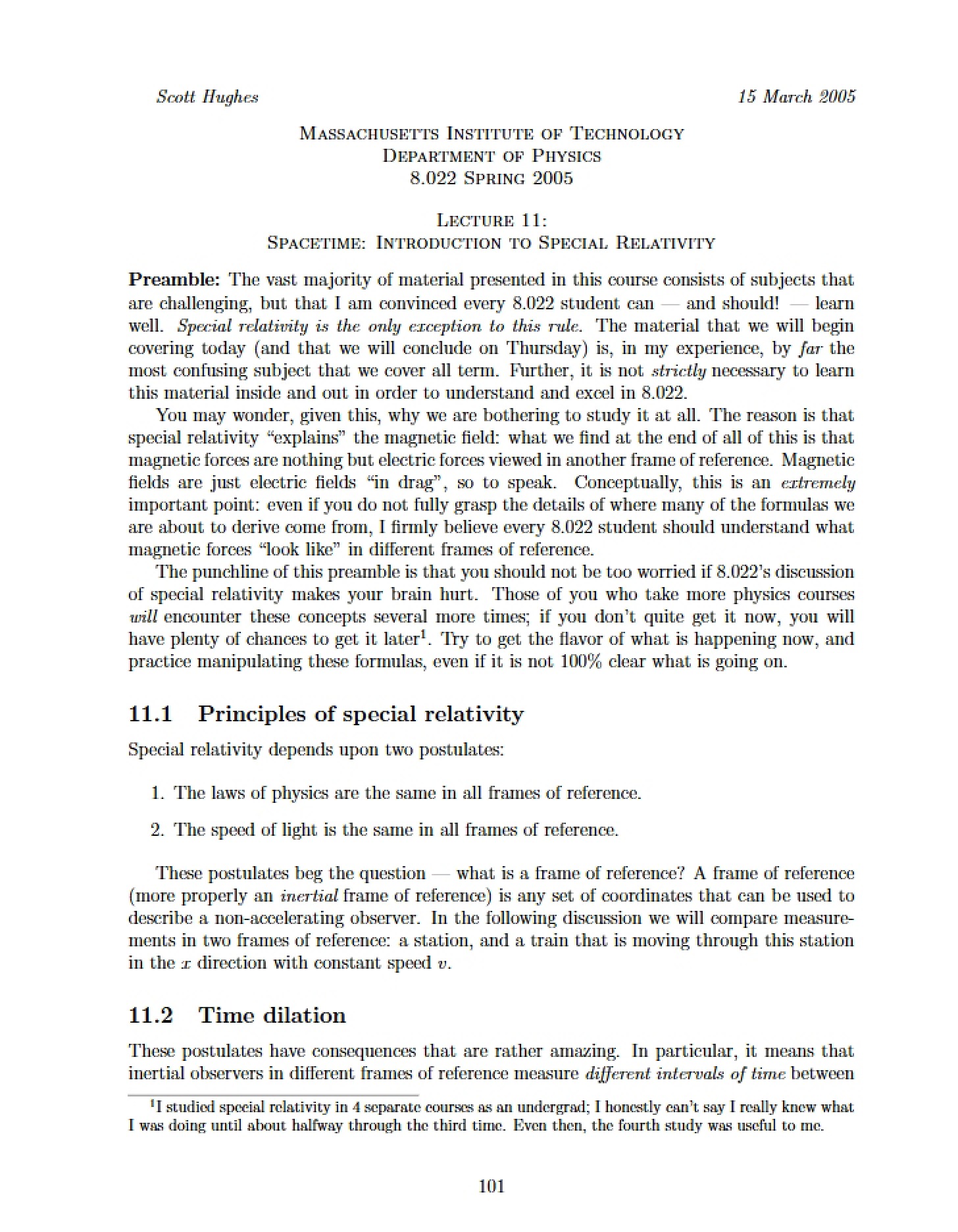 Special Relativity Introduction Spacetime