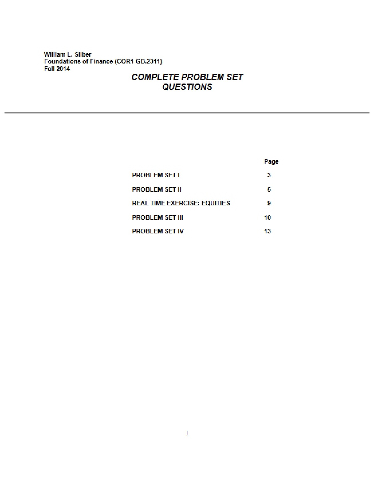 Questions for Complete Problem Set
