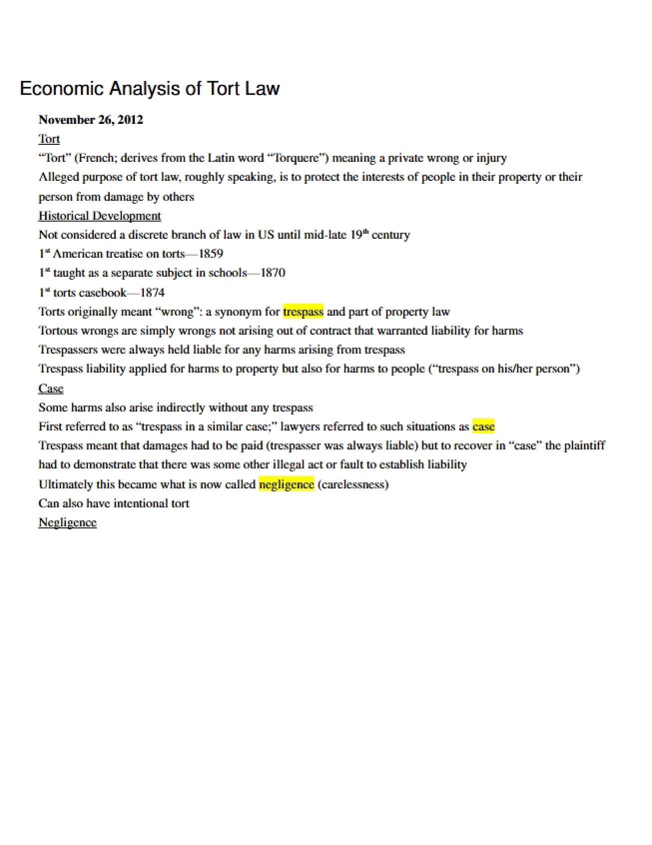 Analyzing Tort Law from an Economic Standpoint