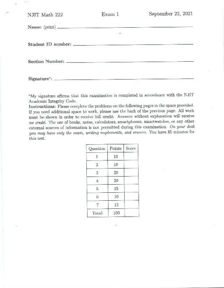 Exam 1 - Math 222 (September 22, 2021)