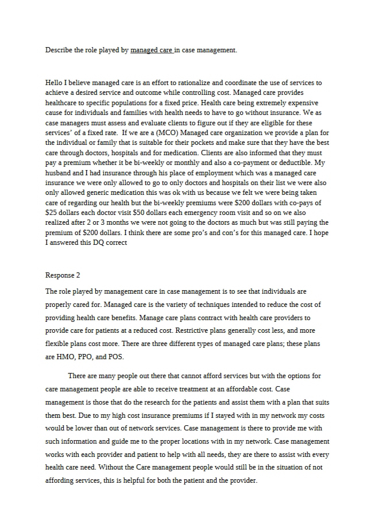 Role of Managed Care in Case Management
