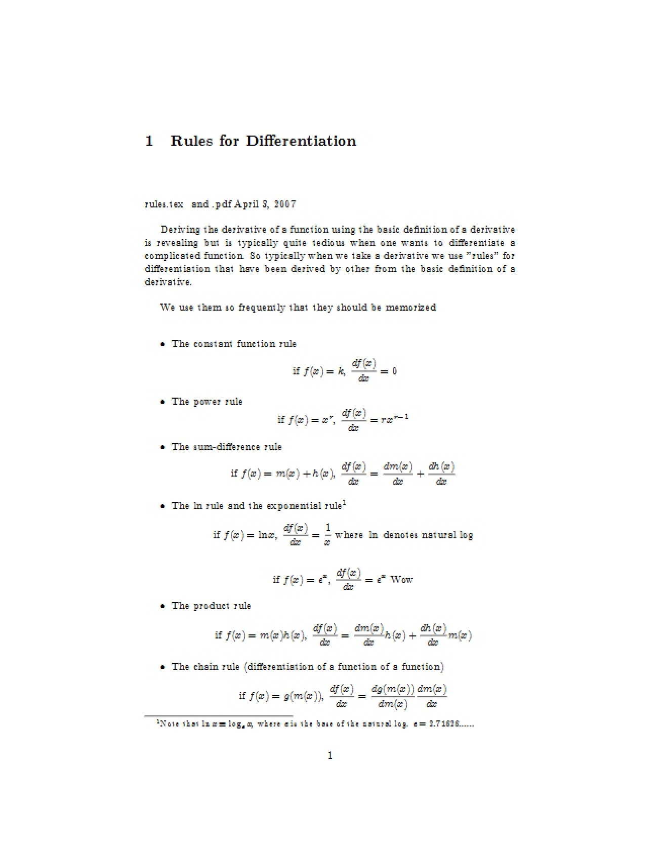 Rules for Performing Differentiation