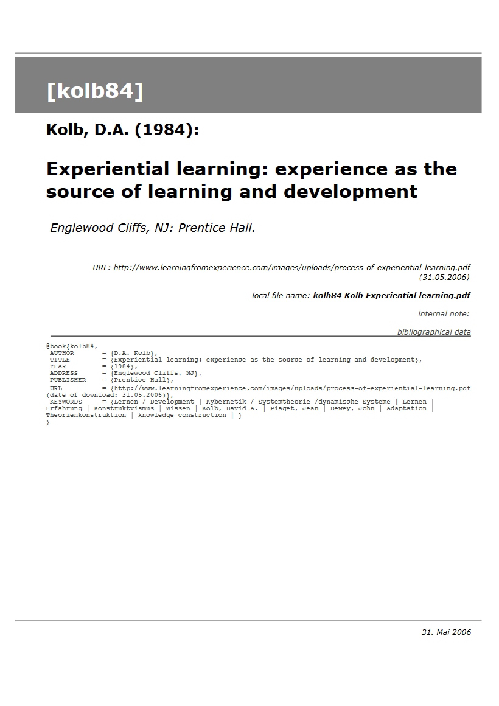 Learning through Experience
