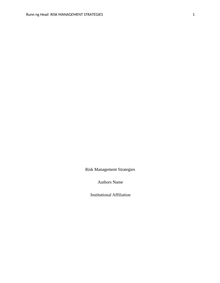 Risk Management Strategies - Doctrine and Training