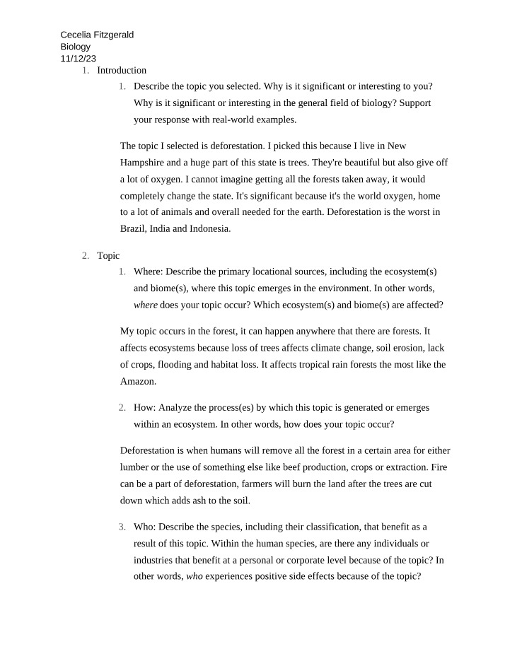 Milestone One - Biology 3-2
