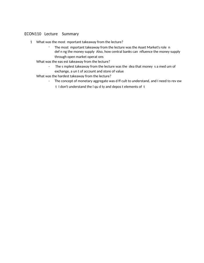 Summary for Lecture 5
