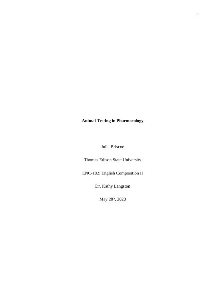 Pharmacology and Animal Testing