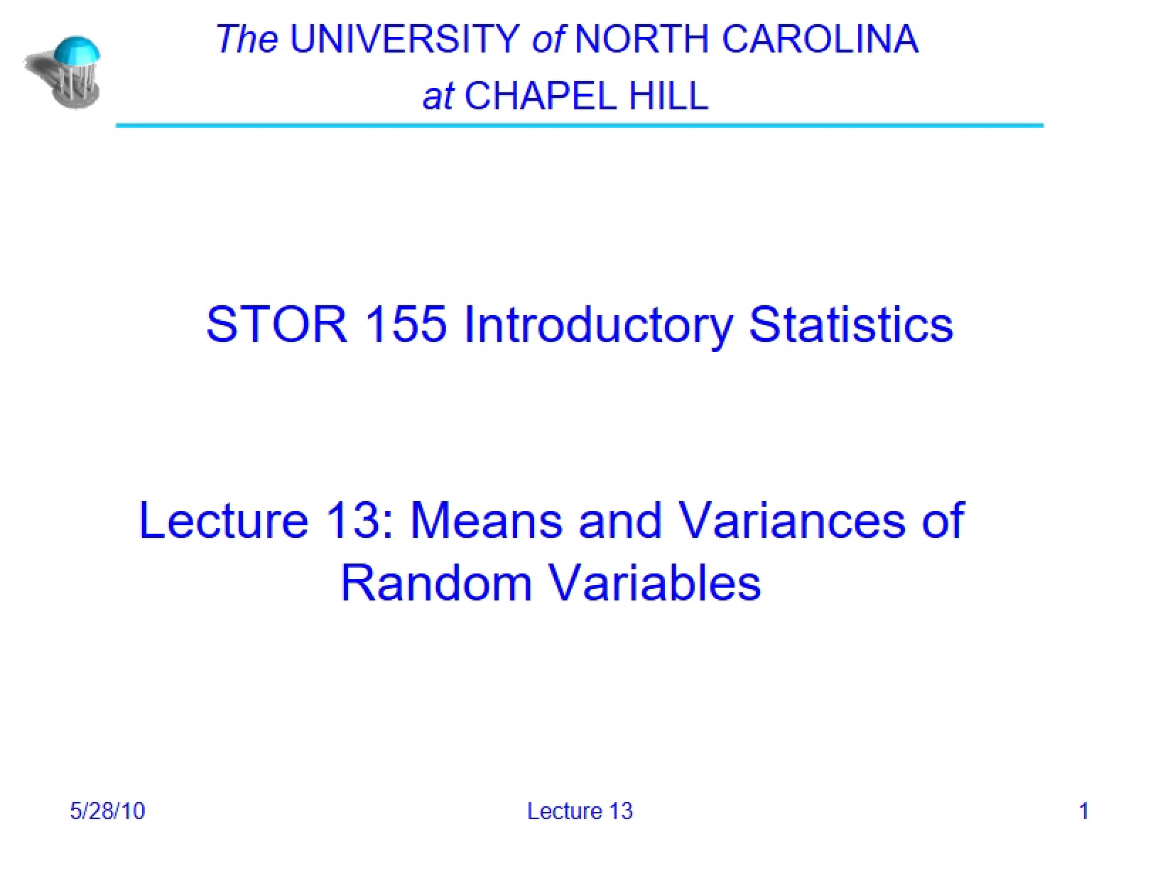 Lecture 13 Random Variable Variance and Mean