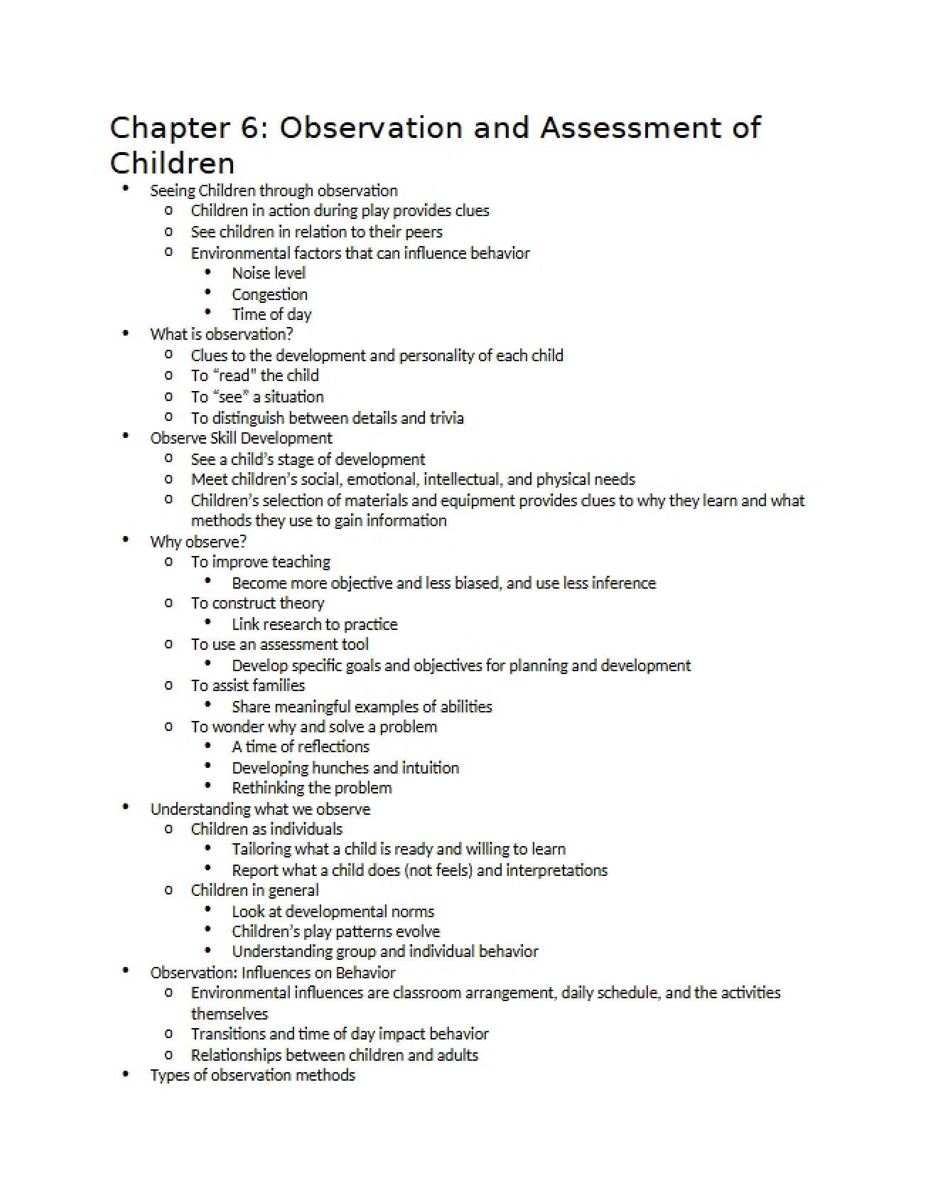 Child Assessment and Observation (Ch. 6)