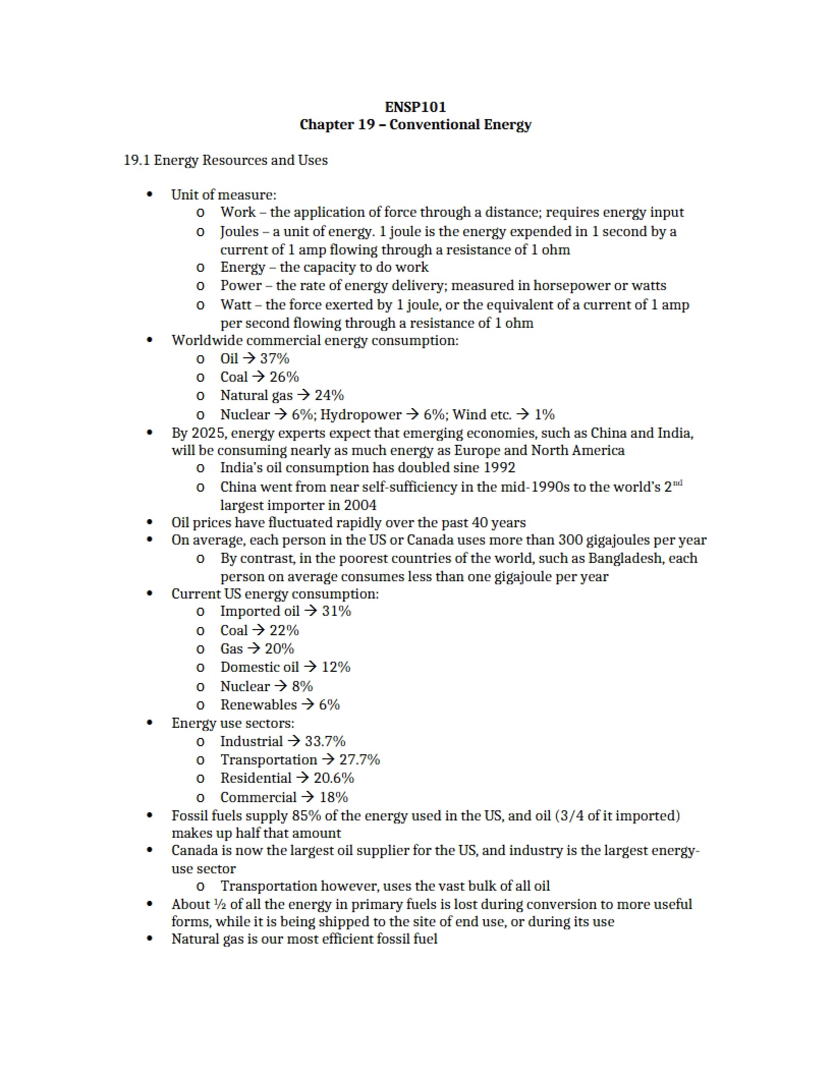 Energy Conventional (Chapter 19)