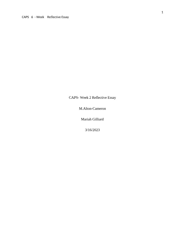 Reflective Essay - Week 2 (CAPS 265)