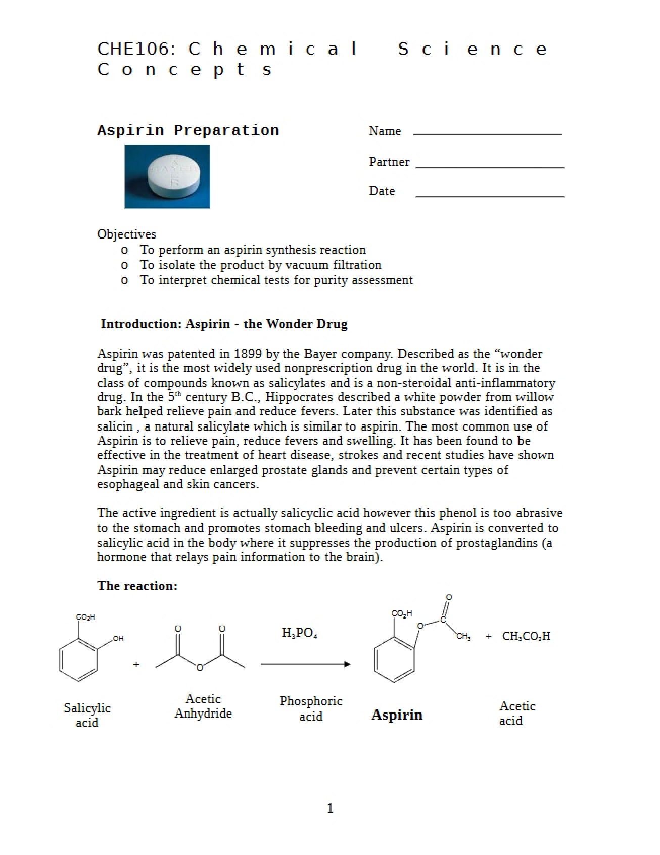 Preparation of Aspirin