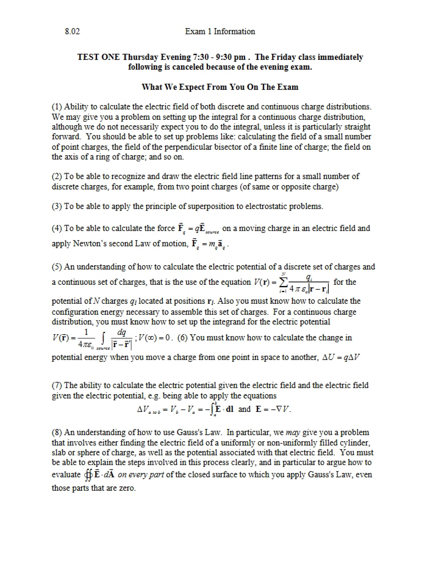 Information regarding First Exam