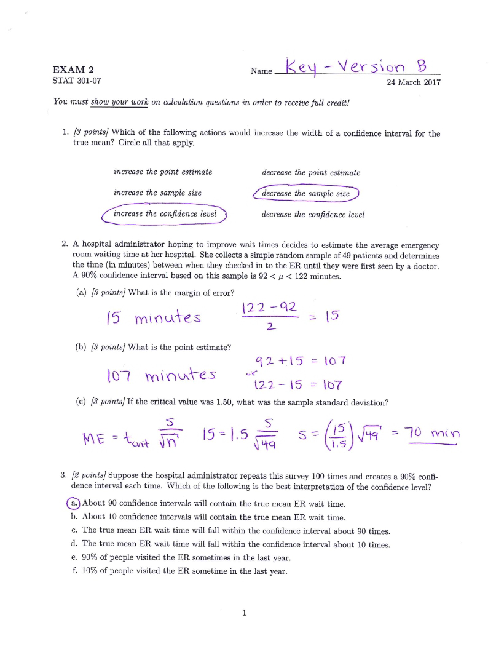 Exam 2B Answer Key