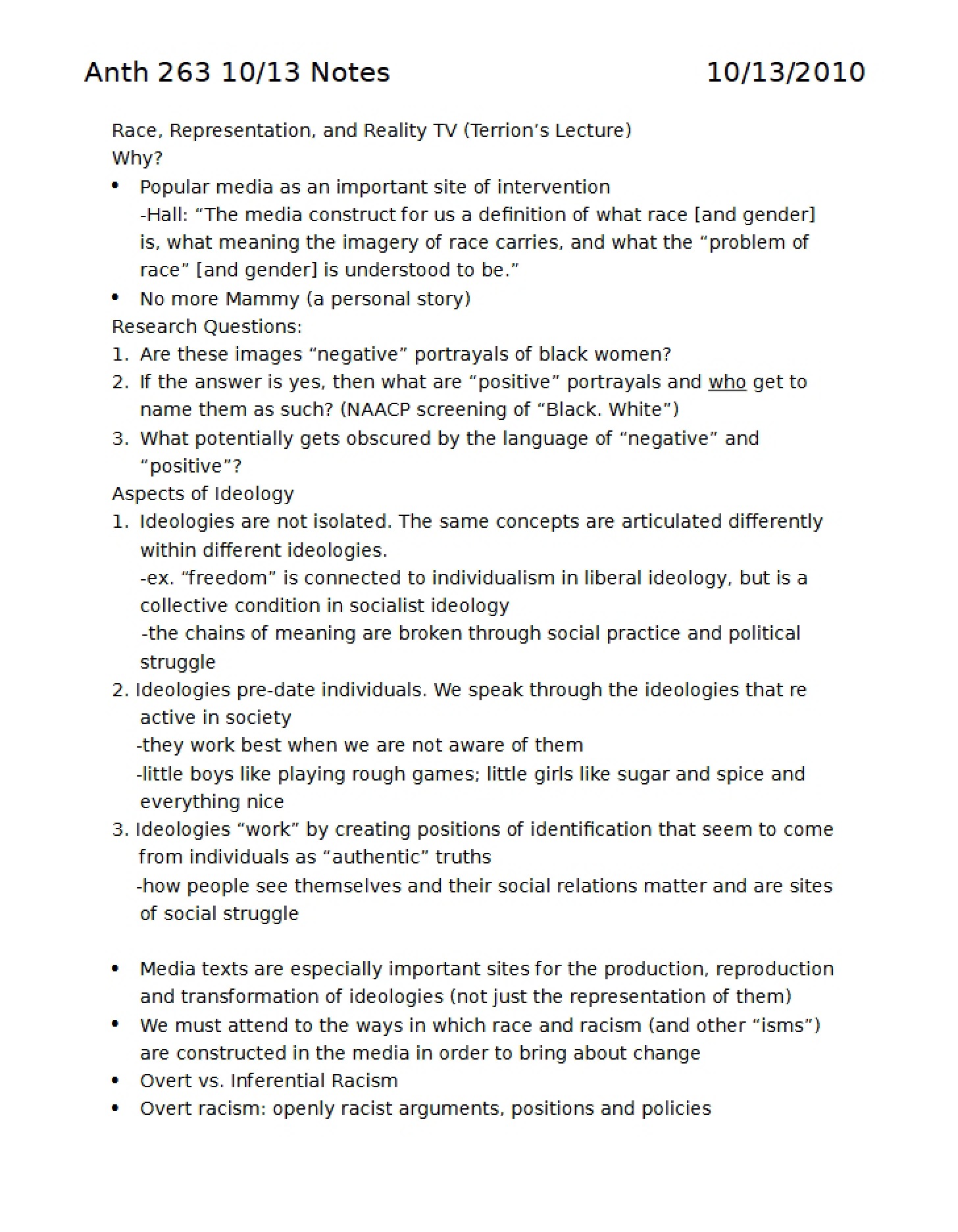 Notes for Anth 263 (Oct 13)