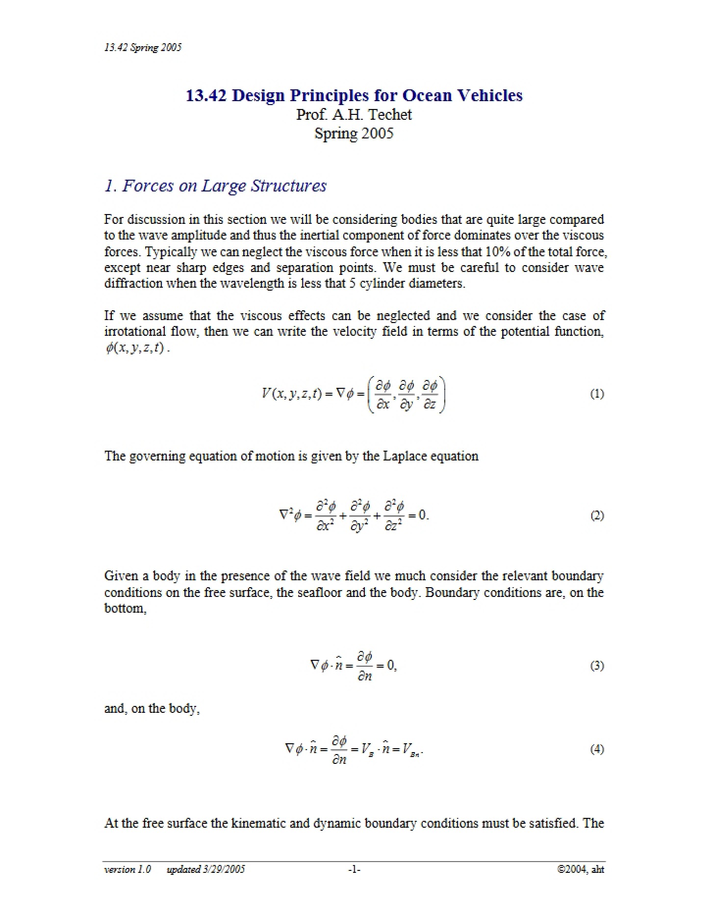 Large Structure Forces - Design Principles for Ocean Vehicles