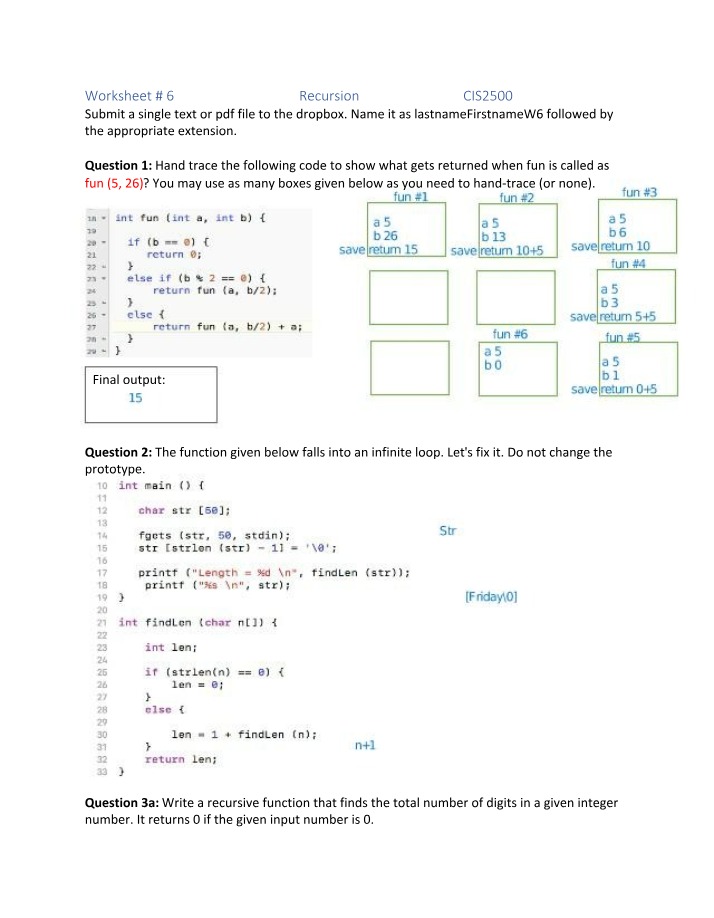 CIS2500 Worksheet 6