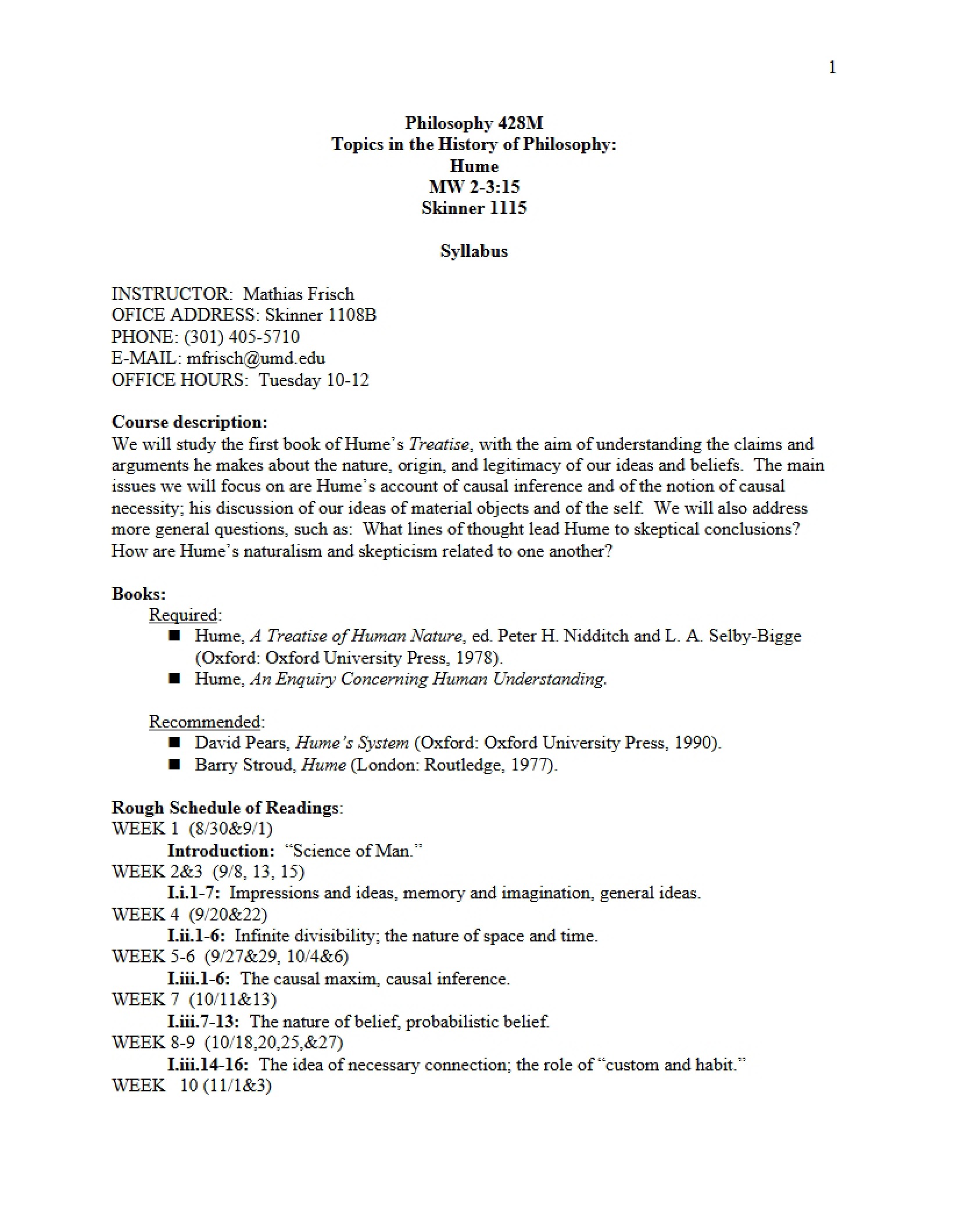 Descartes Course Outline