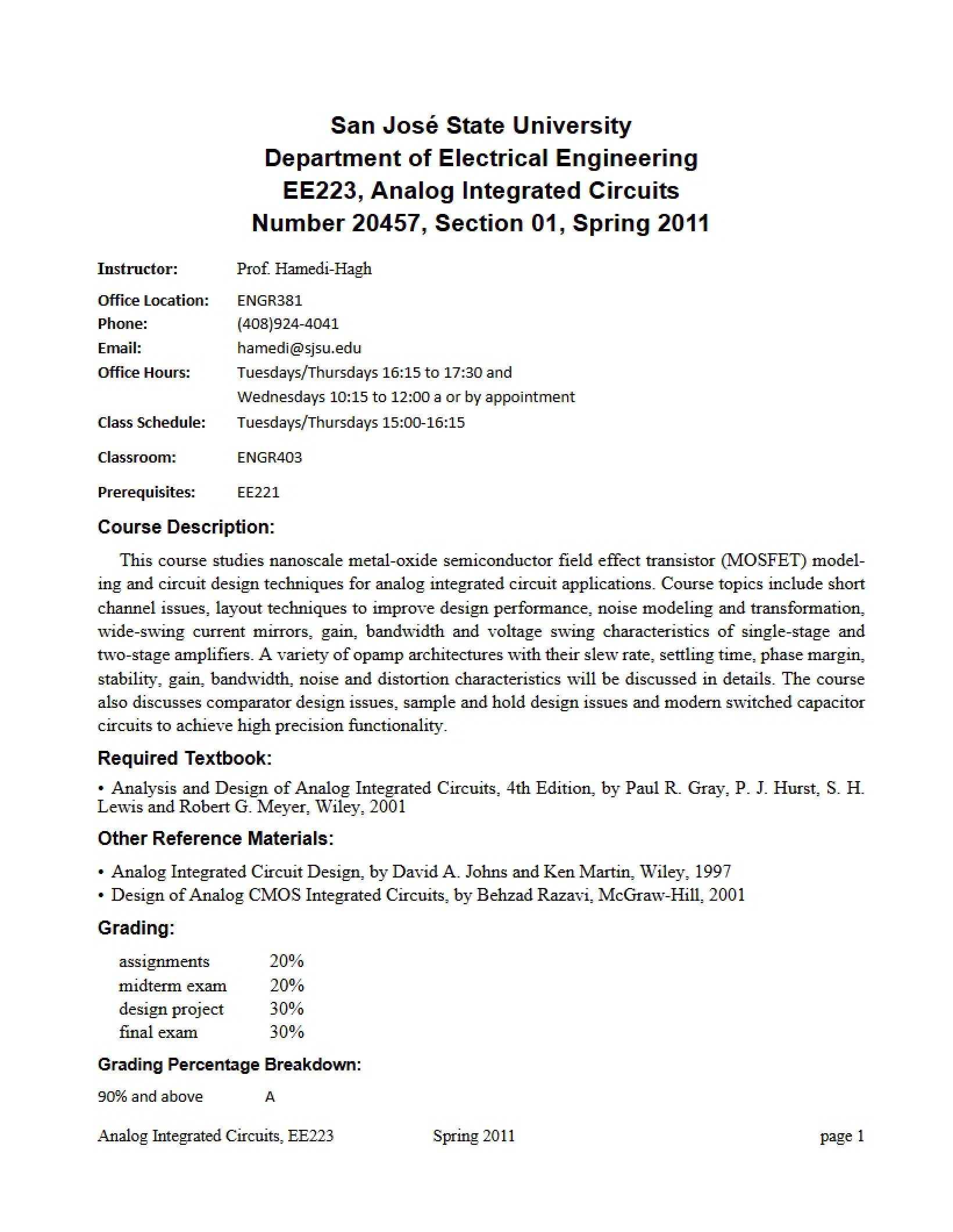 Syllabus for Analog ICs