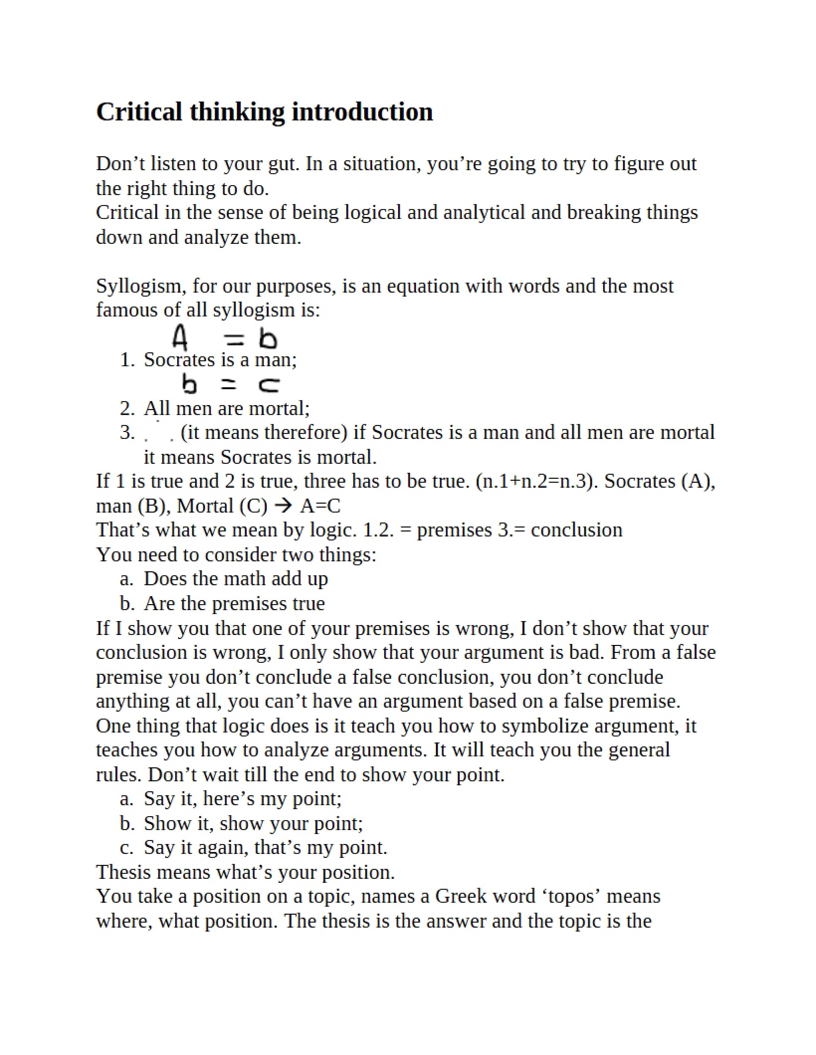 Intro to Critical Thinking