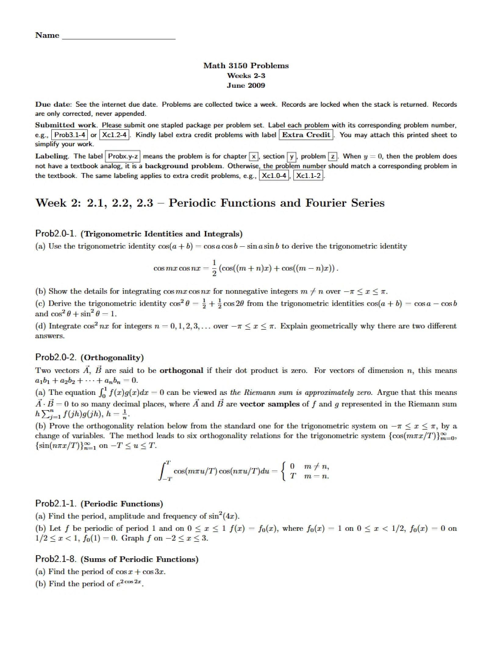 Problems for PDE Course