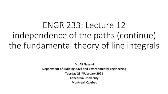 Lecture Notes - Independence of Paths and Line Integrals