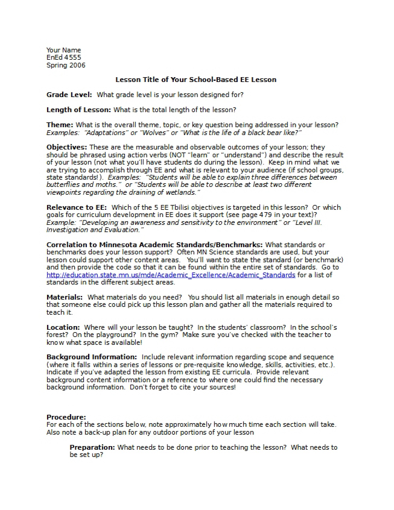 Format of Lesson Plan