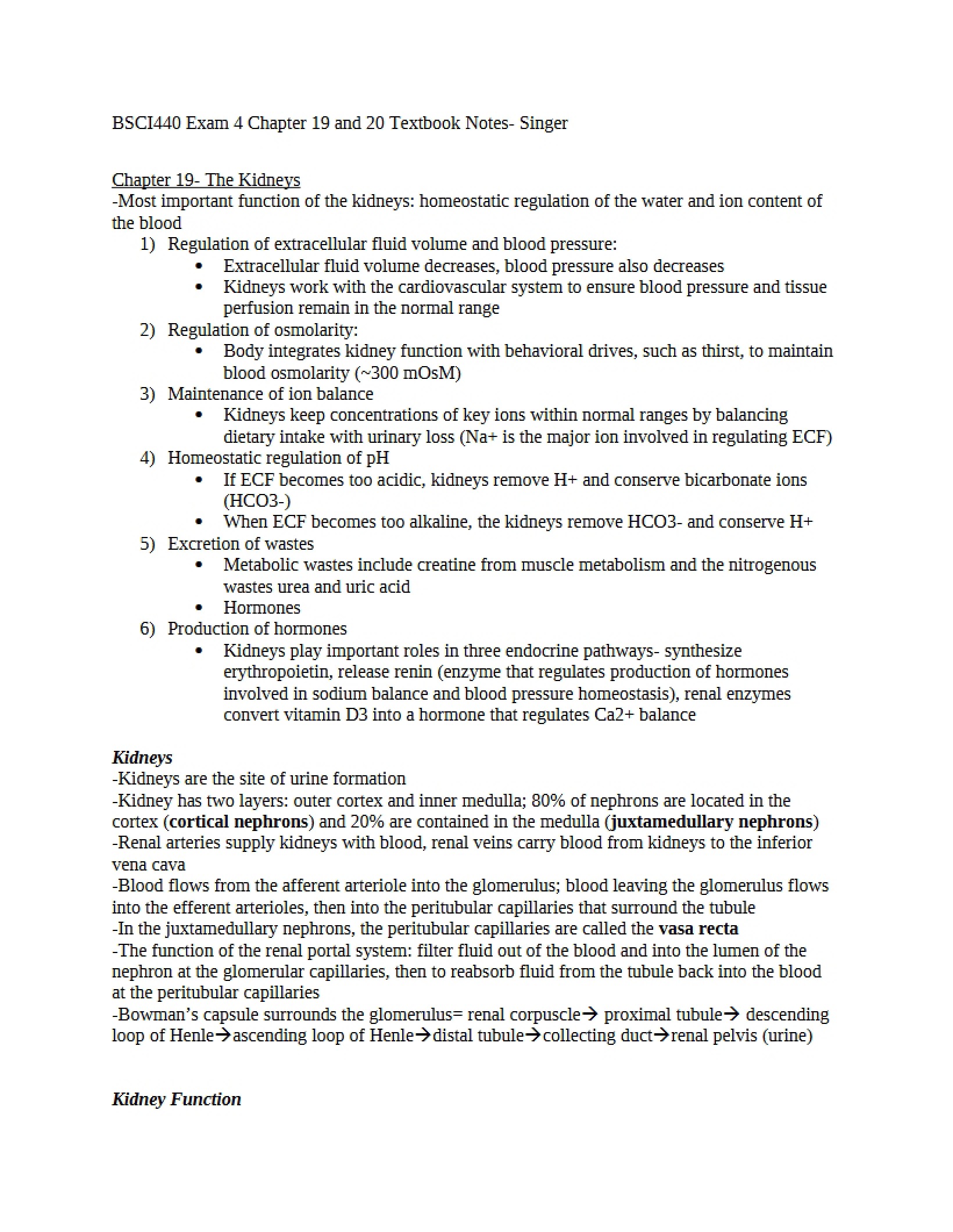 Renal Function (Chapter 19)