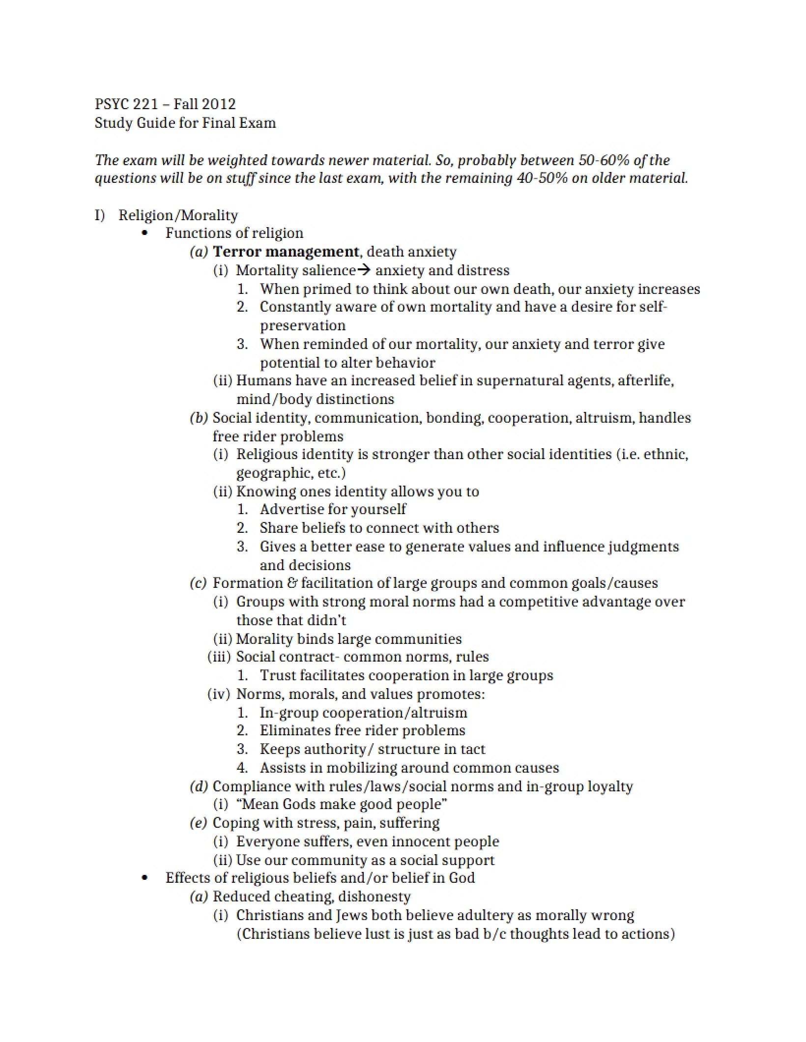 Final Examination Study Guide