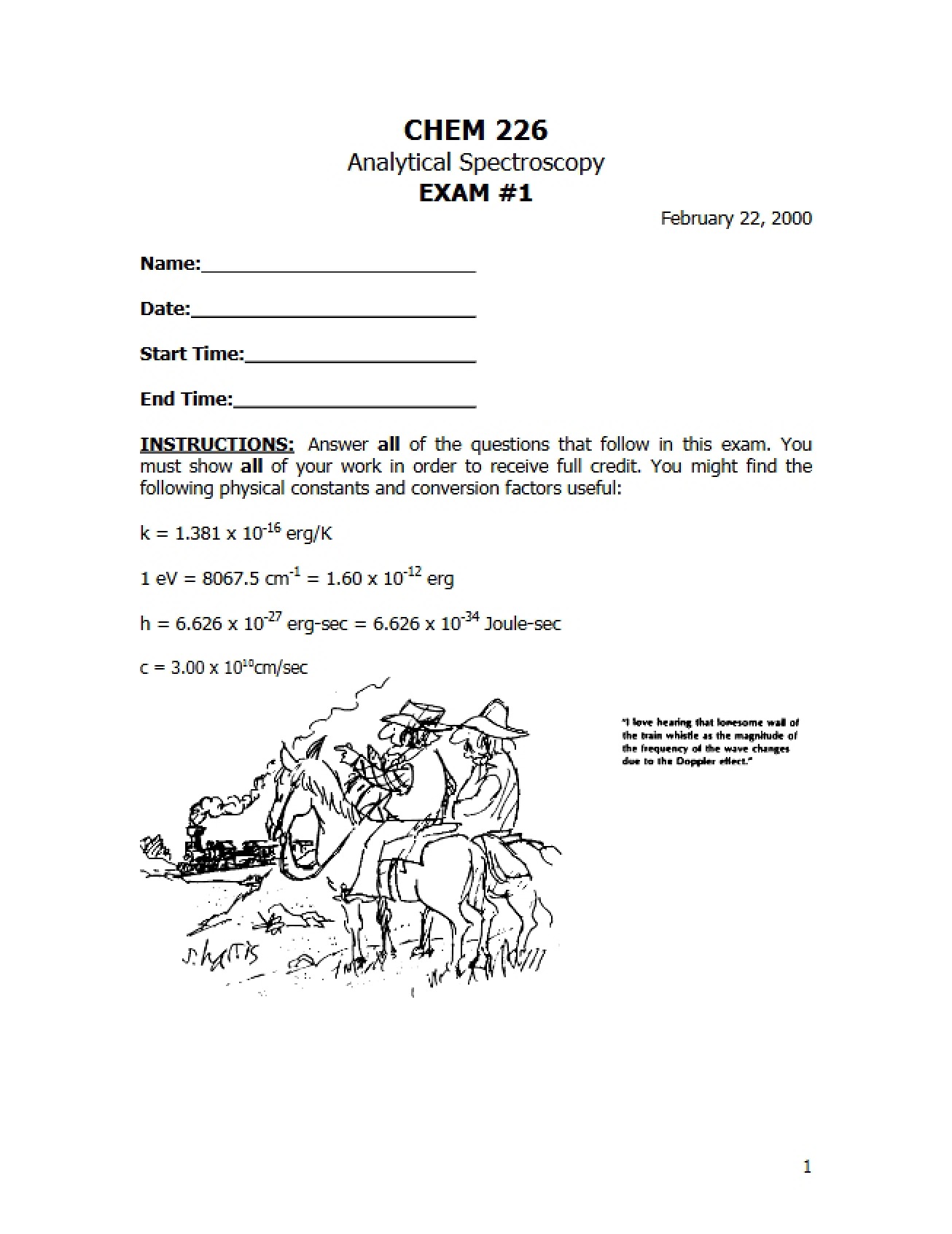 Analytical Spectroscopy Exam One
