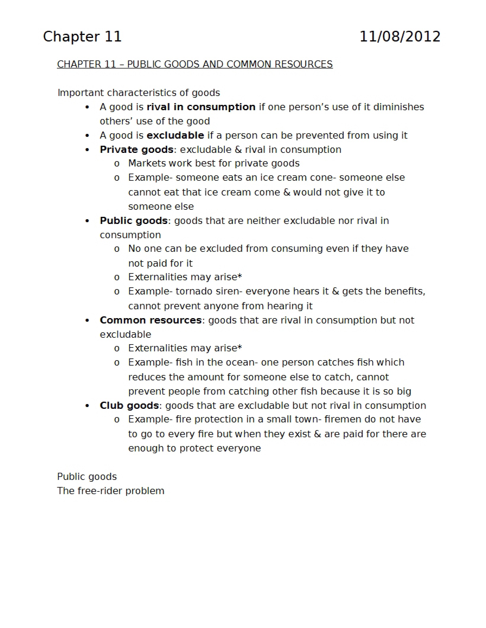 Public Goods and Common Resources (Chapter 11)